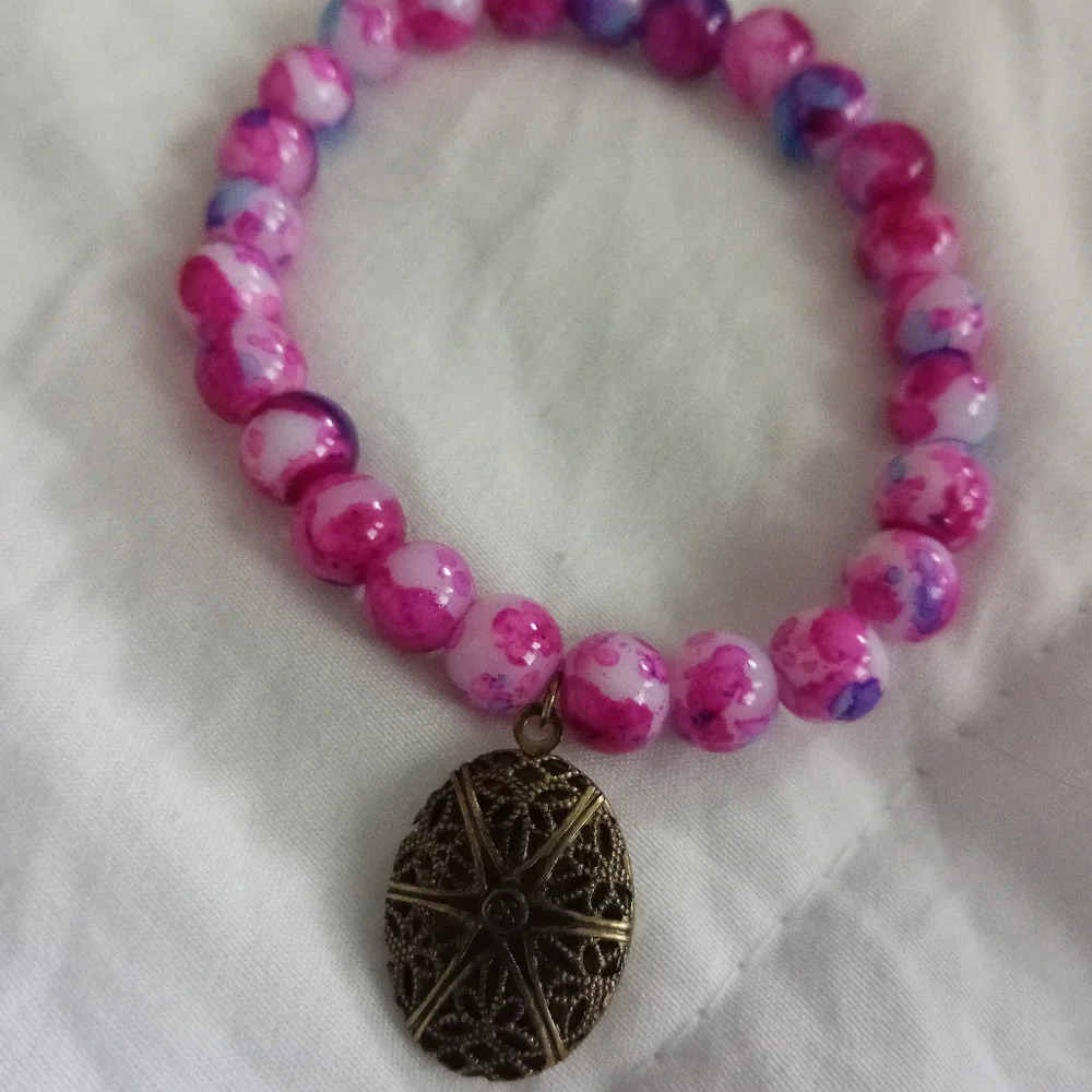 New photo locket beaded statement bracelet hand crafted vintage media